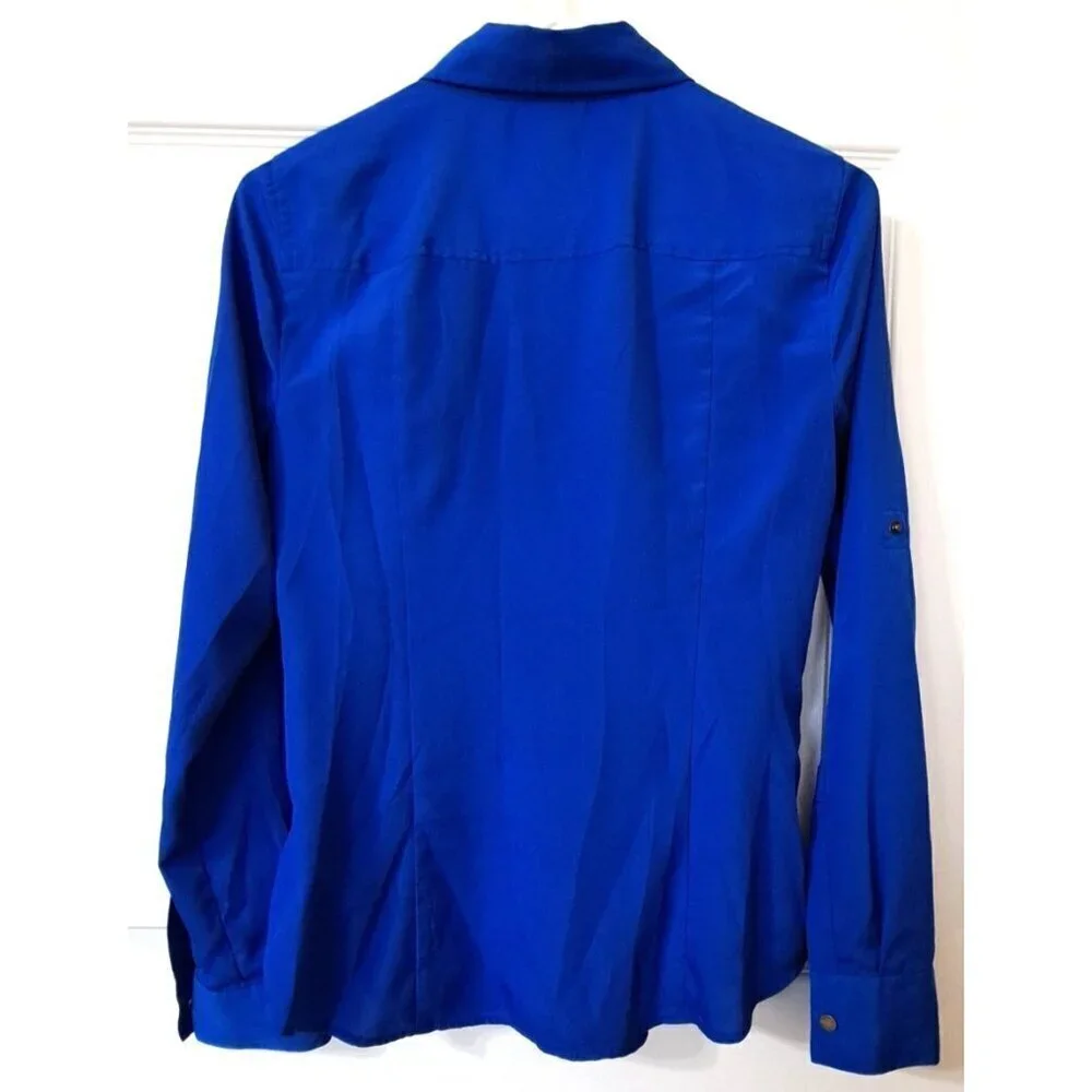 Michael Michael Kors Women's S Long Sleeve Full Zip Blue Blouse Career Office